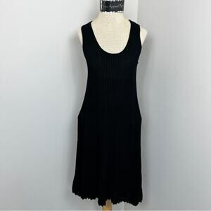 YUKA Little Black Ribbed Sleeveless Sheer Mini Dress size Large